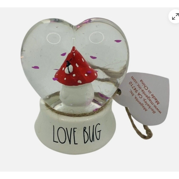 Rae Dunn White Red Love Bug Snow Globe Heart Shaped Valentine's Day NEW IN BOX - Picture 1 of 8